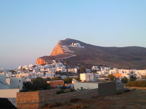 View of Folegandros Chora centre - Monastery of Panagia on the clifftop